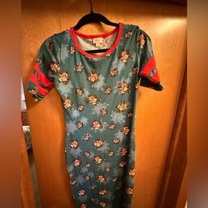 LuLaRoe Teal and Red Floral Dress